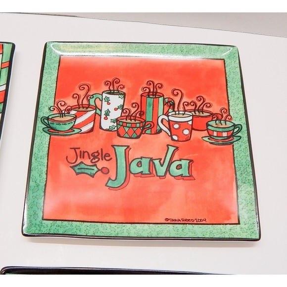 Boston Warehouse Jingle Java Appetizer Plates by Tara Reid Porcelain Set of 4 - Picture 3 of 11